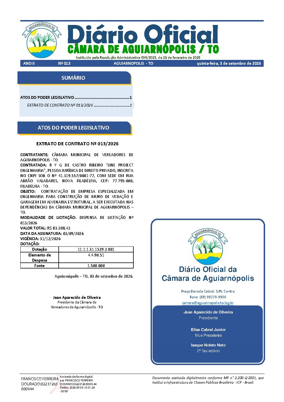 Diário Oficial N° 013
